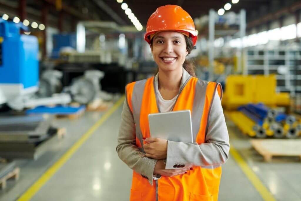 woman worker with orange uniform