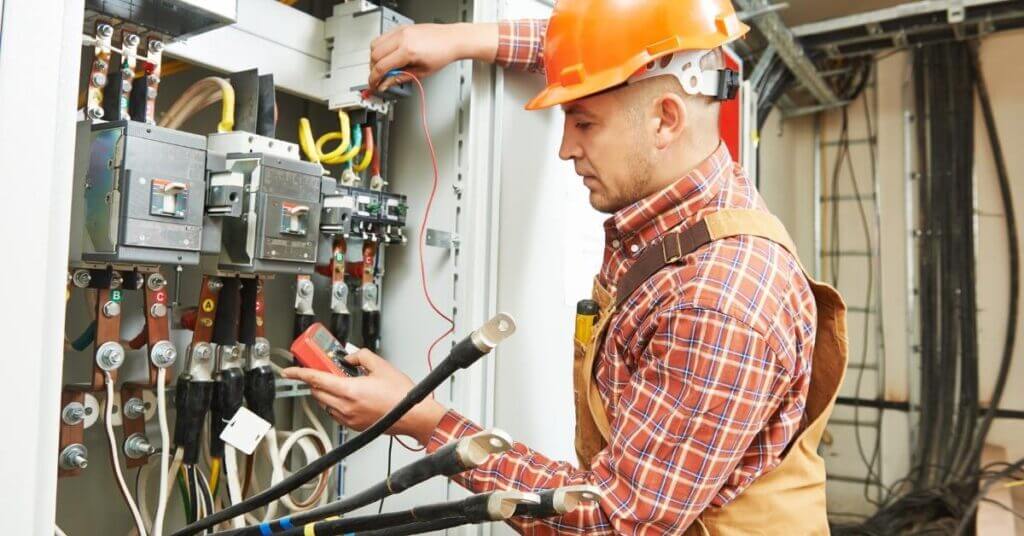 electricity worker orange helmet