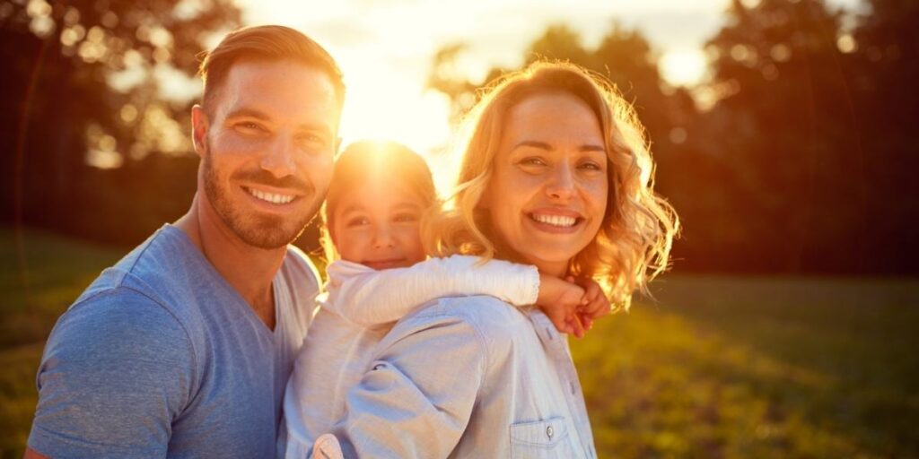 happy family sunset