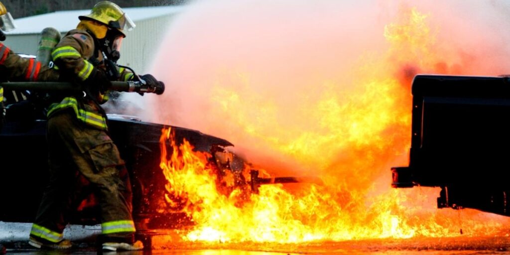 firefighter extinguishing fire