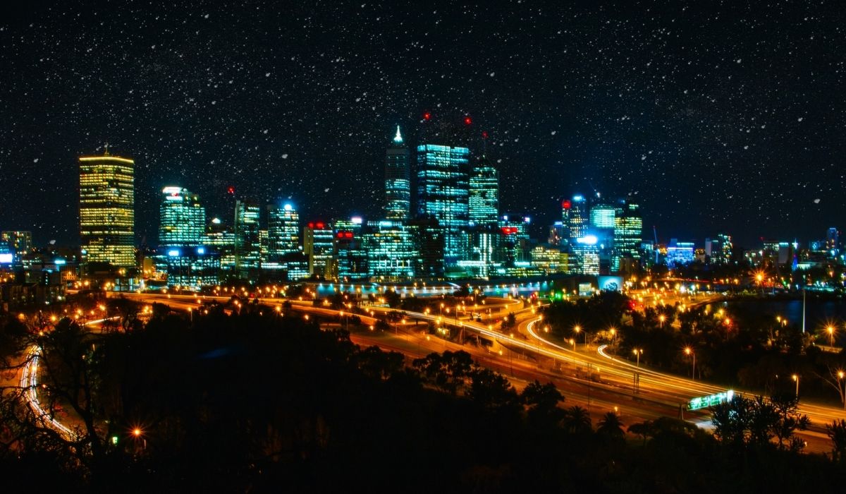 perth western australia night view icwa building