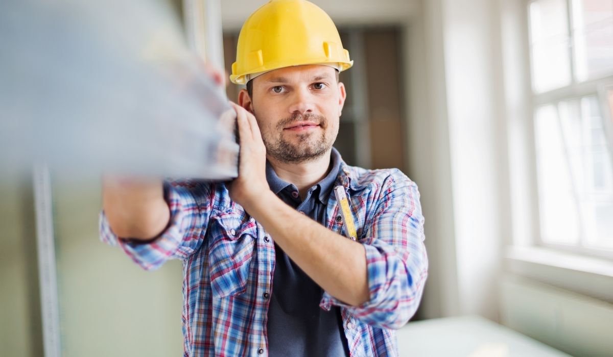 construction casual worker with helmet