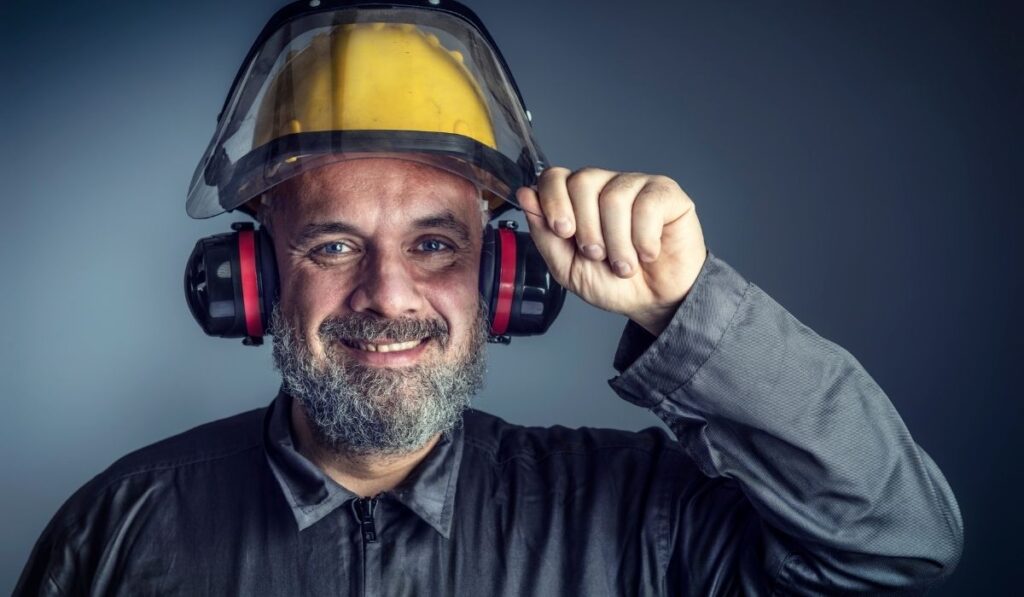 worker wearing helmet