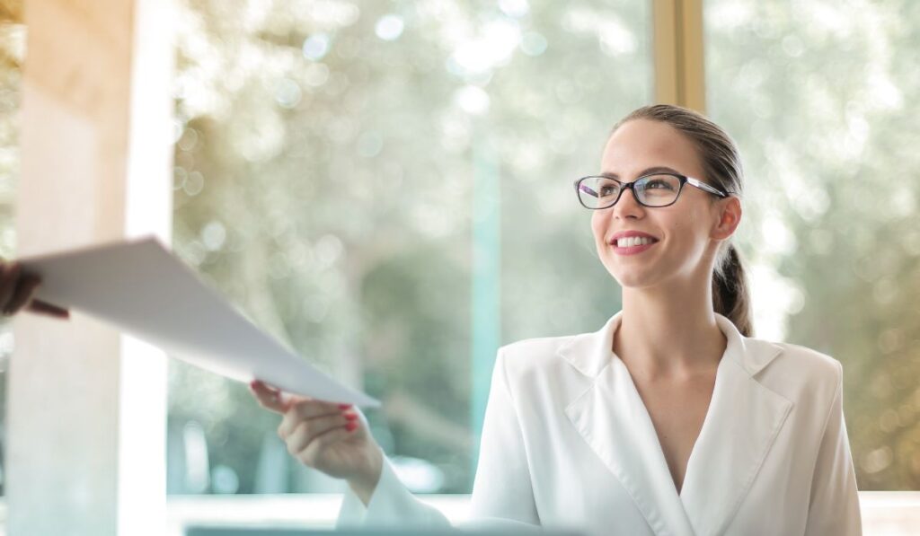 happy female worker smiling