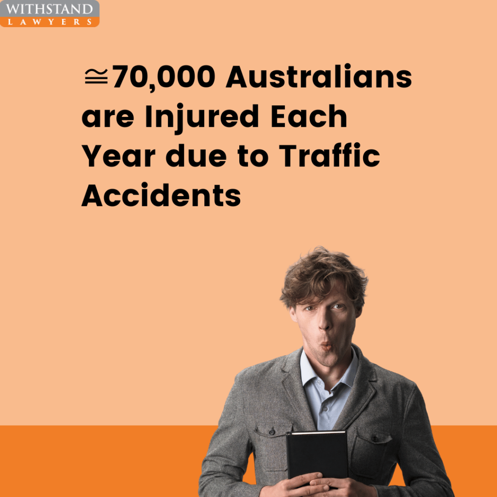 Image shows each year around 70000 Australians injured due to traffic accidents. So many people need legal assistance to reach motor vehicle accident compensation to sustain their finance during recovery.