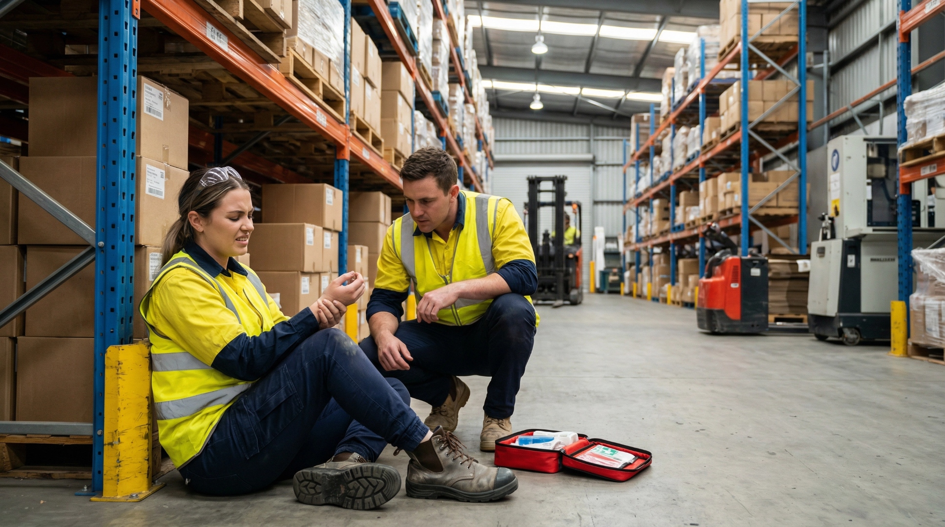 Common law claim for repetitive strain injury - worker holding injured wrist in Australian warehouse
