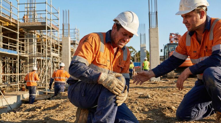 Common law claim for workplace injury on construction site - injured worker being helped by colleague
