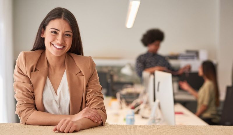 happy woman at the office